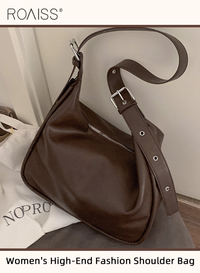 roaiss Fashion Largecapacity Handbag for Women Casual Lazy Style Versatile Commuter Adjustable Shoulder Strap Shoulder Bag Convenient Magnetic Buckle Practical Wear Resistant Tote Bag  - Image 4