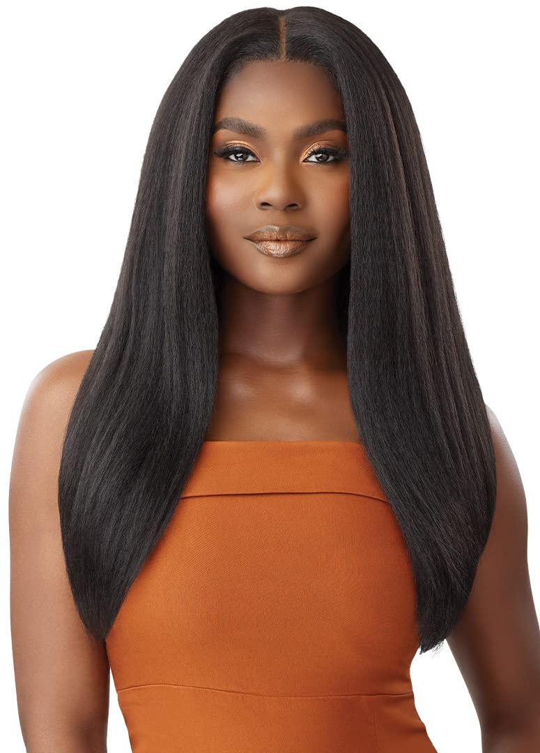 Outre 5X5 Lace Closure Wig Human Hair Blend Kinky Straight 24 OFF BLACK 1B