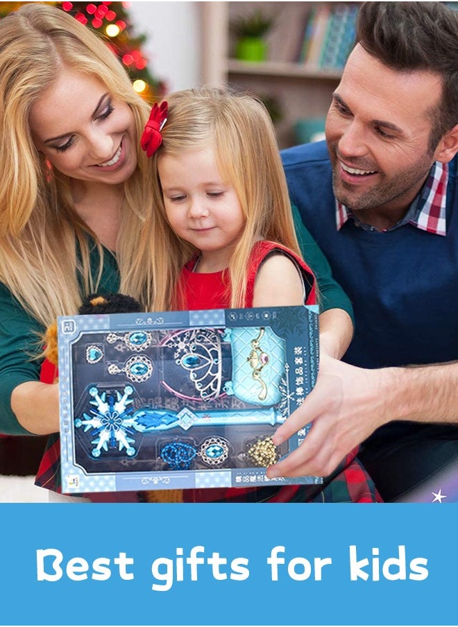 GROIC Princess Dress Up Sets Elsa Magic Stick Princess Fairy Wand Frozen Elsa Flash Music Wand Crown Set Girls Pretend Play Toys with Purse, Jewelry, Magic Wand, Crown  - Image 5