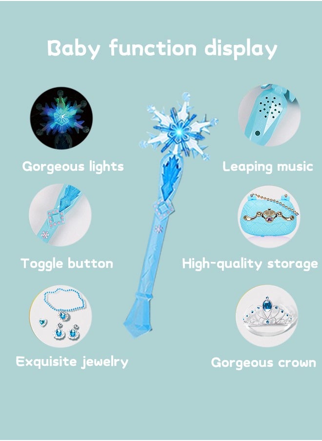 GROIC Princess Dress Up Sets Elsa Magic Stick Princess Fairy Wand Frozen Elsa Flash Music Wand Crown Set Girls Pretend Play Toys with Purse, Jewelry, Magic Wand, Crown  - Image 3