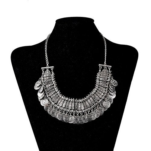 LUREME Vintage Engraved Coin Bib Statement Necklace Clavicle Necklace (01003295) (Antique Silver) - Image 2