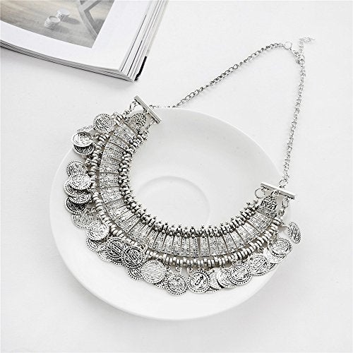 LUREME Vintage Engraved Coin Bib Statement Necklace Clavicle Necklace (01003295) (Antique Silver) - Image 5