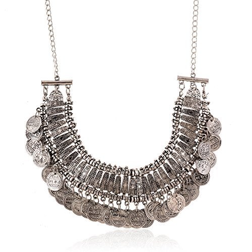 LUREME Vintage Engraved Coin Bib Statement Necklace Clavicle Necklace (01003295) (Antique Silver) - Image 1