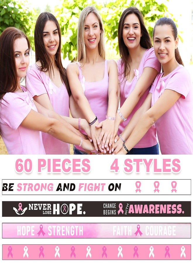 CYCLUSIVE 60 Pieces Breast Cancer Awareness Bracelets Pink Ribbon Silicone Wristbands Hope Courage Strength and Support for Women Gifts Party Favors - Image 4