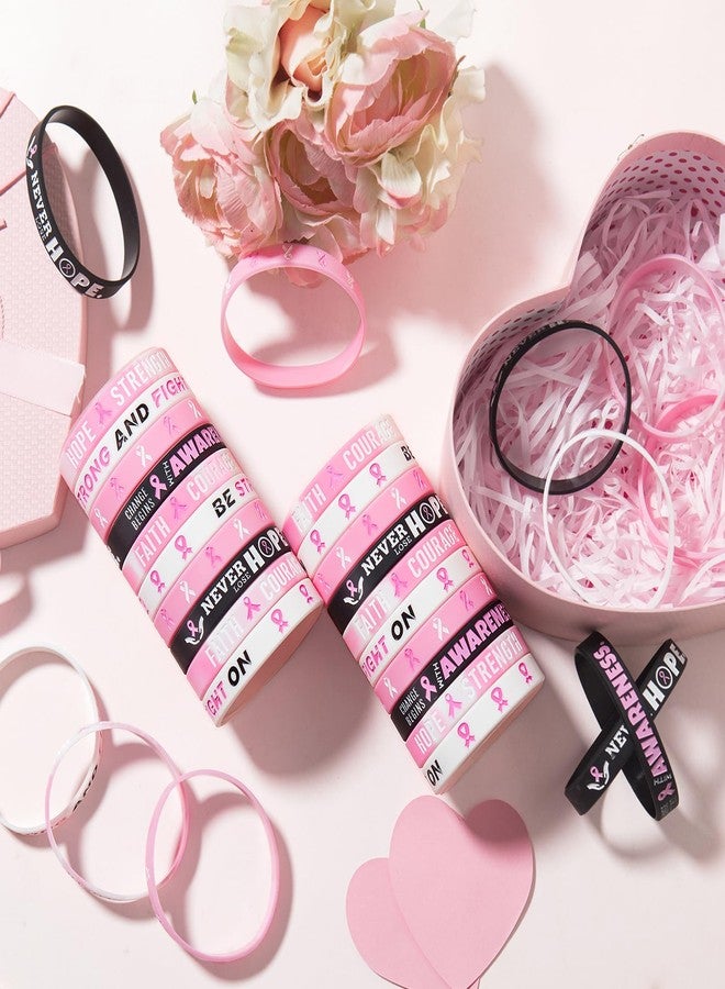 CYCLUSIVE 60 Pieces Breast Cancer Awareness Bracelets Pink Ribbon Silicone Wristbands Hope Courage Strength and Support for Women Gifts Party Favors - Image 3
