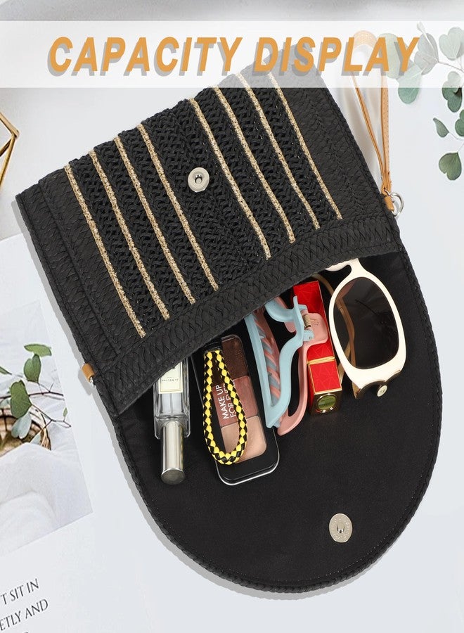 LA CARRIE Beach Bags Straw Purse for Women Shoulder Woven Clutch Envelope Crossbody Bag Handbags for Summer Vacation(Black) - Image 4