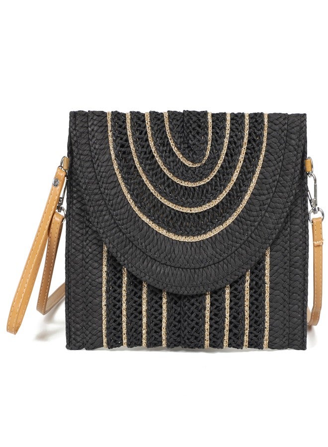 LA CARRIE Beach Bags Straw Purse for Women Shoulder Woven Clutch Envelope Crossbody Bag Handbags for Summer Vacation(Black) - Image 1