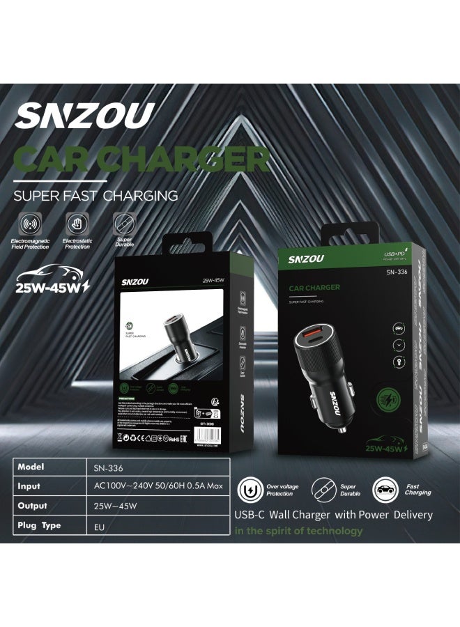 TurboCharge 25W - 45W Dual Port Car Charger SN-336 - Black - https://f.nooncdn.com/p/pzsku/Z1A1608BCFEA869479B68Z/45/1765891813/315ed61d-c7f5-4d8b-807e-48ad75819028.jpg