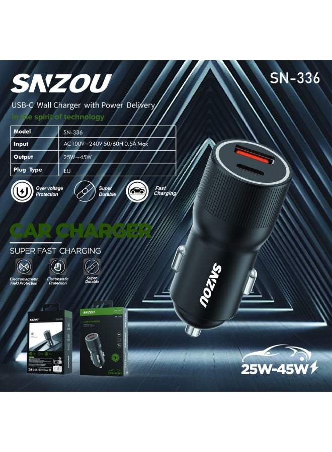 TurboCharge 25W - 45W Dual Port Car Charger SN-336 - Black - https://f.nooncdn.com/p/pzsku/Z1A1608BCFEA869479B68Z/45/1765891814/46609e3e-af57-4d6e-b72d-7ed75c89f4c9.jpg