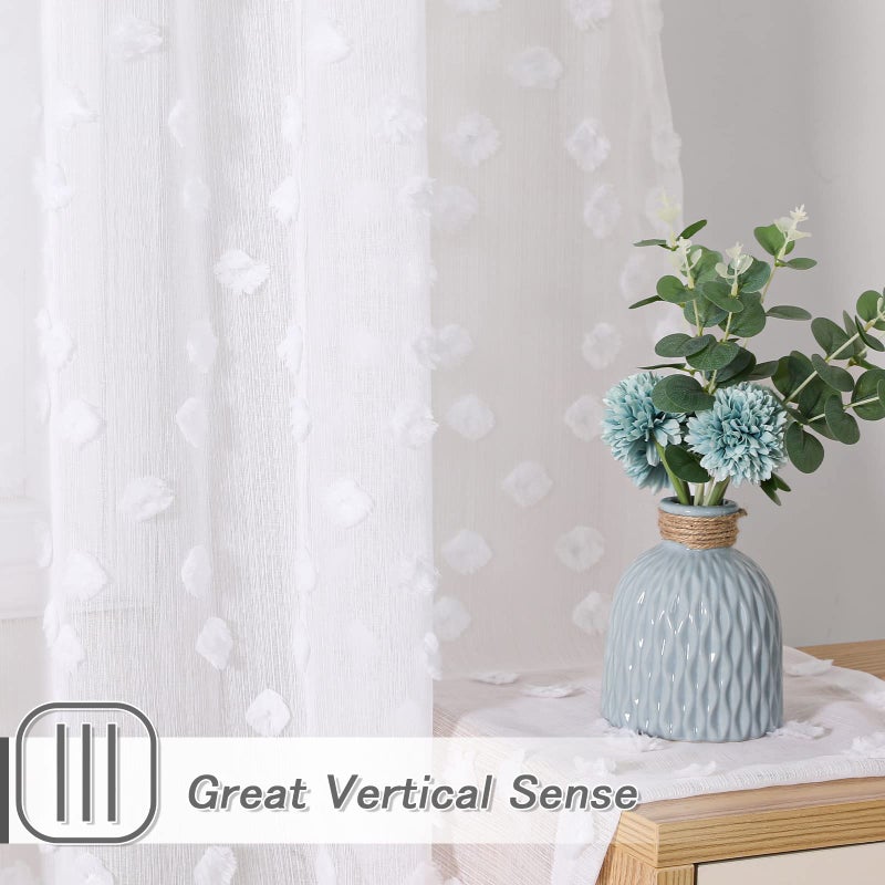 MYSKY HOME Pom Pom White Sheer Curtains for Bedroom Girls Room Curtains for Nursery Kids Light Filtering Boho Window Drapes, Rod Pocket, 52 x 95 Inches, 2 Panels - Image 4