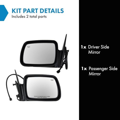 TRQ 2 Piece Driver and Passenger Side Mirror Assembly Set Electric Adjustment Heated No Memory Textured Compatible with 1996-1998 Jeep Grand Cherokee CH1320144 CH1321144 - Image 2