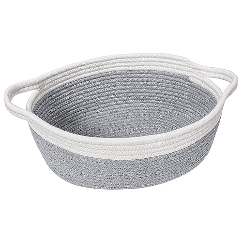 Goodpick Small Woven Storage Basket with Handles, Cotton Rope Baskets for Gifts Empty, Dog Toys, Diapers, Towels, Easter Baskets for Kids, 12" x 8" x 5", Gray - Image 1