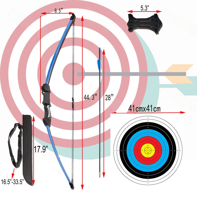 Mxessua 45" Youth Bow and Arrows Set for Kids 8-12 Teens Recurve Archery Beginner Gift Longbow Kit 9 Arrows, 4 Target Face for Backyard Game Age 12-14 14-16 Blue - Image 2