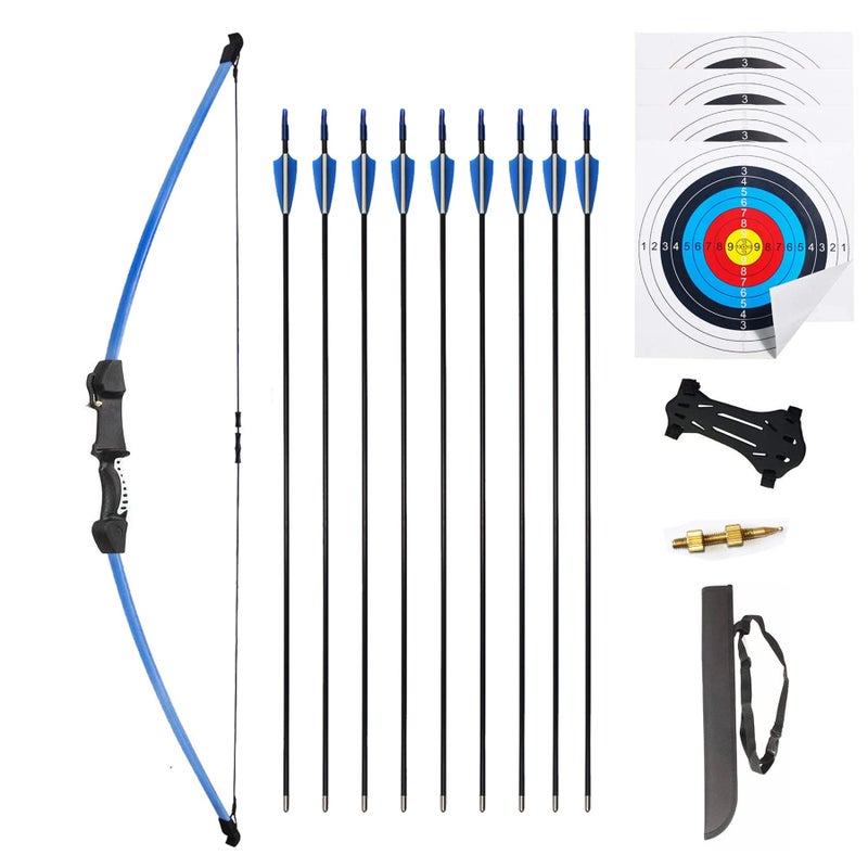 Mxessua 45" Youth Bow and Arrows Set for Kids 8-12 Teens Recurve Archery Beginner Gift Longbow Kit 9 Arrows, 4 Target Face for Backyard Game Age 12-14 14-16 Blue - Image 1