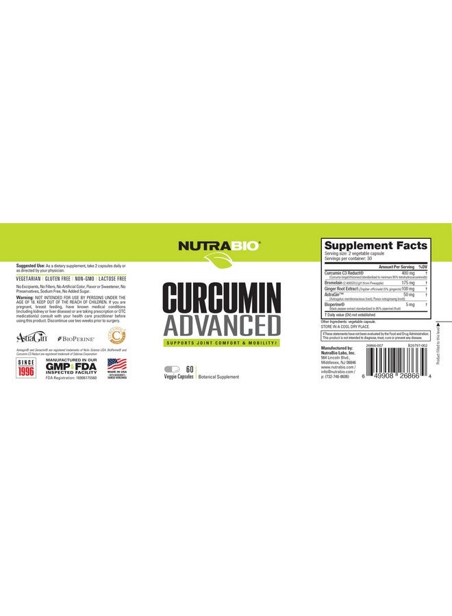 NutraBio Curcumin Advanced Digestion & Joint Support Complex, 60 Vegetable Capsules - Image 3
