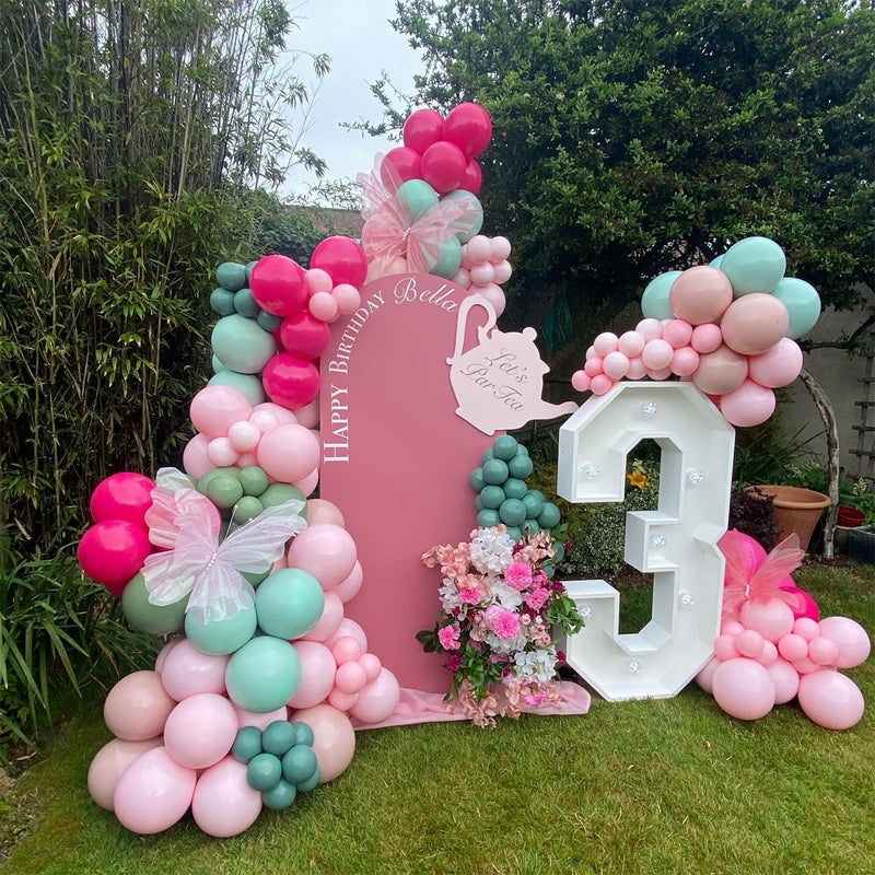 UAEYW Floral Tea Party Decorations 151Pcs Pink Green Let's Partea Balloon Arch Garland Kit with Teapot Butterfly Balloons for Spring Talking Party Tea Themed Birthday Baby Shower Wedding Mother's Day - Image 5