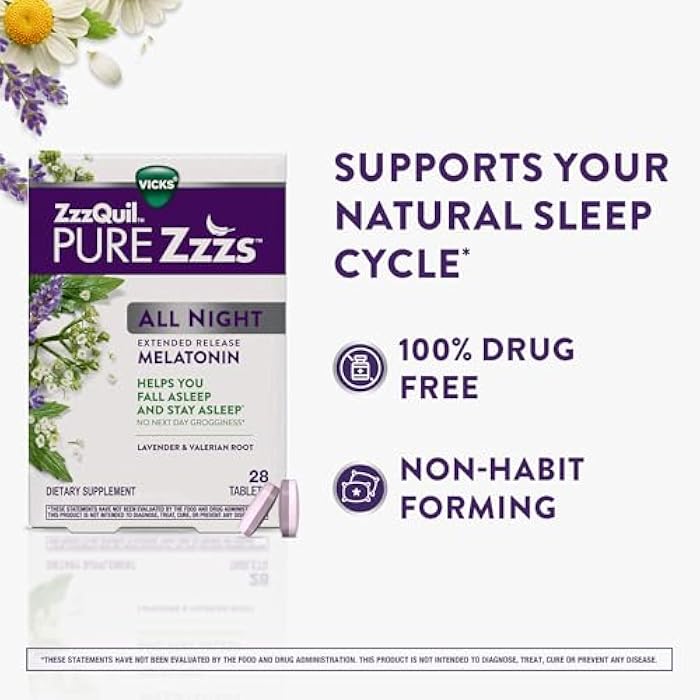 ZzzQuil ز ز ز كويل بيور ز ز زز كل ليلة إفراج ممتد، أقراص مساعدة على النوم بالميلاتونين، تساعدك على البقاء نائماً لفترة أطول، مساعدة على النوم للبالغين، 2 ملغ لكل قرص، 56 قرص إجمالي (2 عبوات من 28)  - Image 3