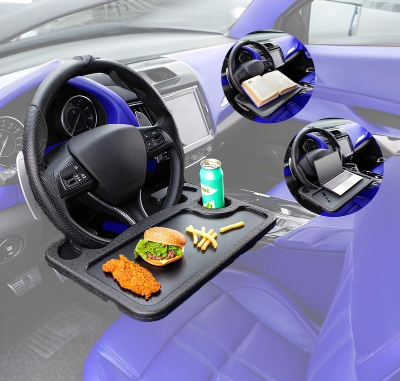 MUTURQ Car Steering Wheel Table, Multipurpose Eating or Working Eating Table for Eating, Surfing Laptops, Reading and Writing in Car, Fits All Cars (Black) - Image 2