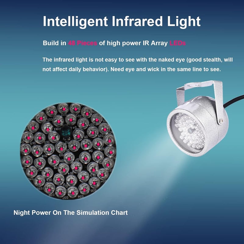 Ashata IR Illuminator, 48 LEDs Night Vision IR Infrared Light for Security Camera CCTV and IP Camera, 60 Degree Wide Angle, Waterproof, Illuminating Distance of 16 to 66ft, Auto Light on Sensor - Image 3