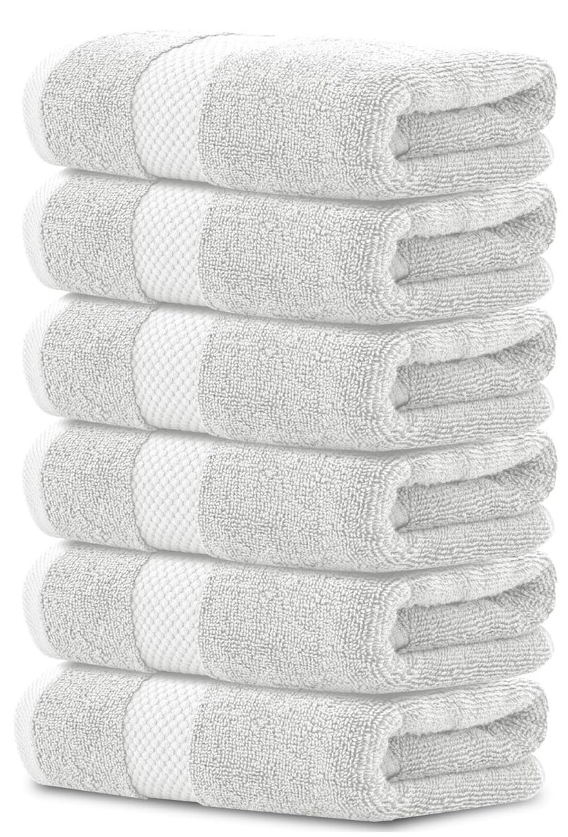 White Classic منشفة يد فاخرة كلاسيكية بيضاء | منشفة حمام فندق قطنية | 16x30 | 6 عبوة | فضي - Image 1