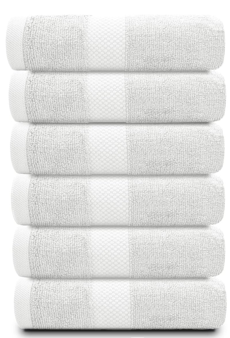White Classic منشفة يد فاخرة كلاسيكية بيضاء | منشفة حمام فندق قطنية | 16x30 | 6 عبوة | فضي - Image 2