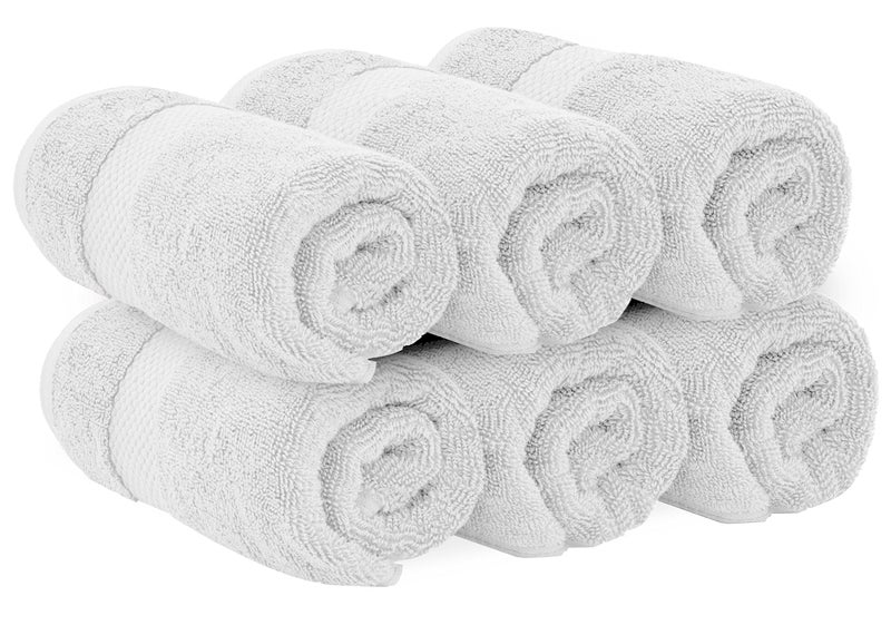 White Classic منشفة يد فاخرة كلاسيكية بيضاء | منشفة حمام فندق قطنية | 16x30 | 6 عبوة | فضي - Image 3
