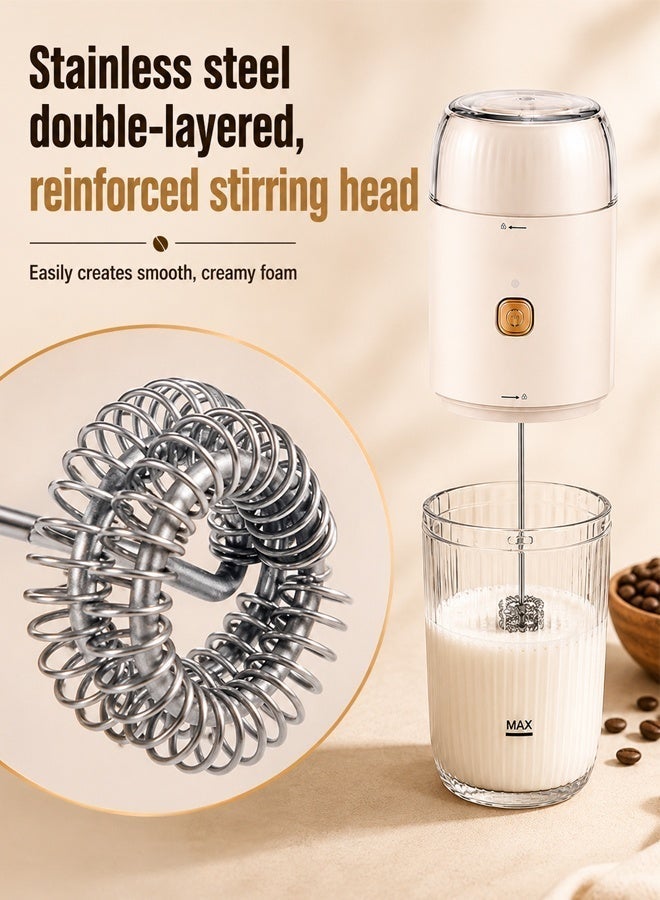 Portable coffee grinder and milk frother 2-in-1, high-speed electric grinder (19000 RPM), 150ml milk frother cup, stainless steel blades, suitable for grinding coffee beans and frothing milk - White - Image 4