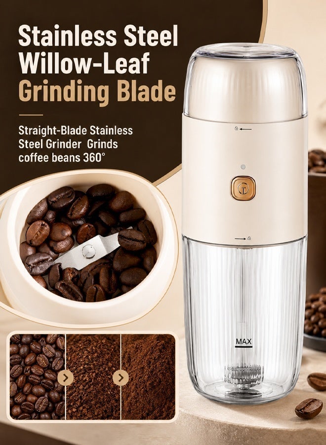 Portable coffee grinder and milk frother 2-in-1, high-speed electric grinder (19000 RPM), 150ml milk frother cup, stainless steel blades, suitable for grinding coffee beans and frothing milk - White - Image 5