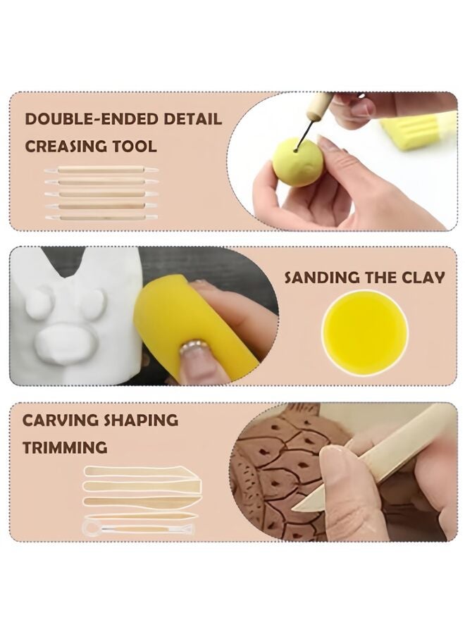 مجموعة أدوات تشكيل الطين، تتضمن 25 قطعة من طلاء الطين الجاف بالهواء، وطلاء طين بوليمر لامع، وورنيش طين، ومجموعة أدوات فخارية للنحت والتشكيل، مقاومة للخدش، سعة 120 مل. - Image 3