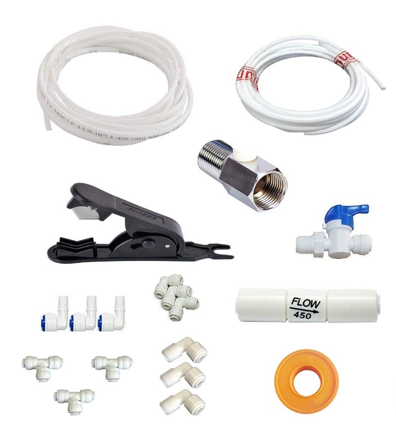 Aqualiquid Ro Housing Kit Pipe Cutter, 1/4 And 3/8 Pipe, Reverse Osmosis Elbow Connectors, 1/4 Pvc And 70Gm Nipple, Taflon 15Mtr(Connector Kit), White - Image 1