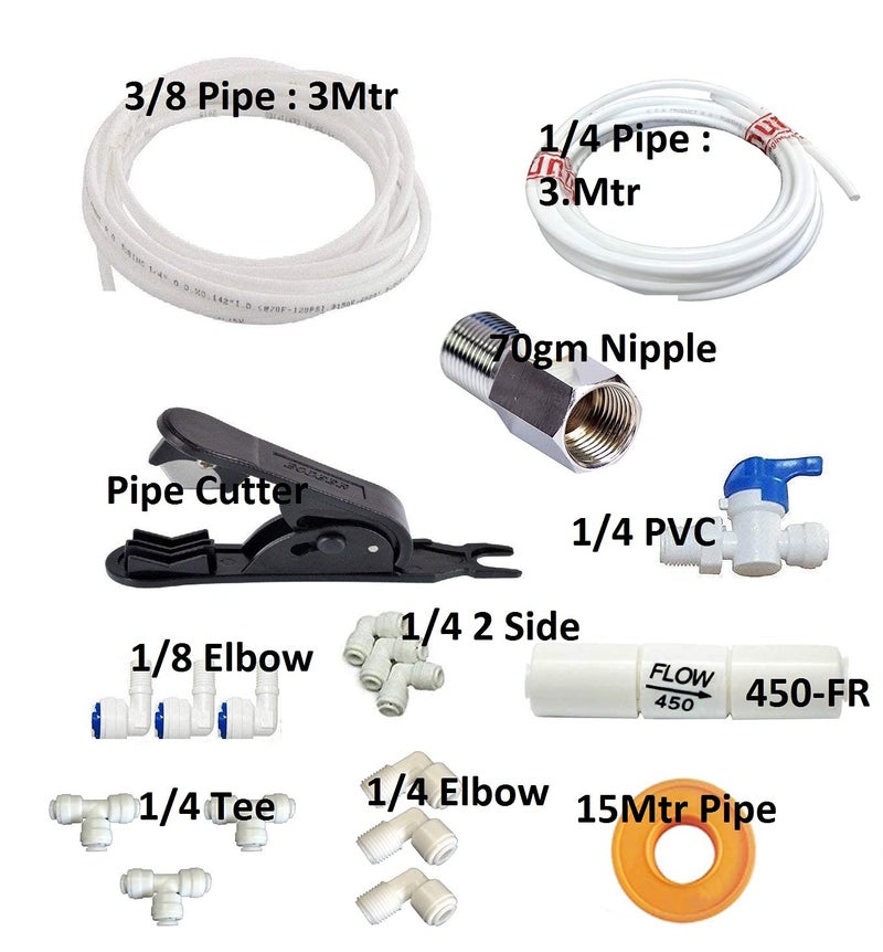 Aqualiquid Ro Housing Kit Pipe Cutter, 1/4 And 3/8 Pipe, Reverse Osmosis Elbow Connectors, 1/4 Pvc And 70Gm Nipple, Taflon 15Mtr(Connector Kit), White - Image 2