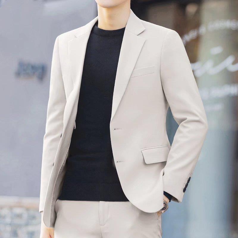 Autumn Solid Color Casual Suit 2022 Thin Duffy Handsome Fashionable Loose Light Mature Wind Suit Set Internet Red Jacket Dark gray