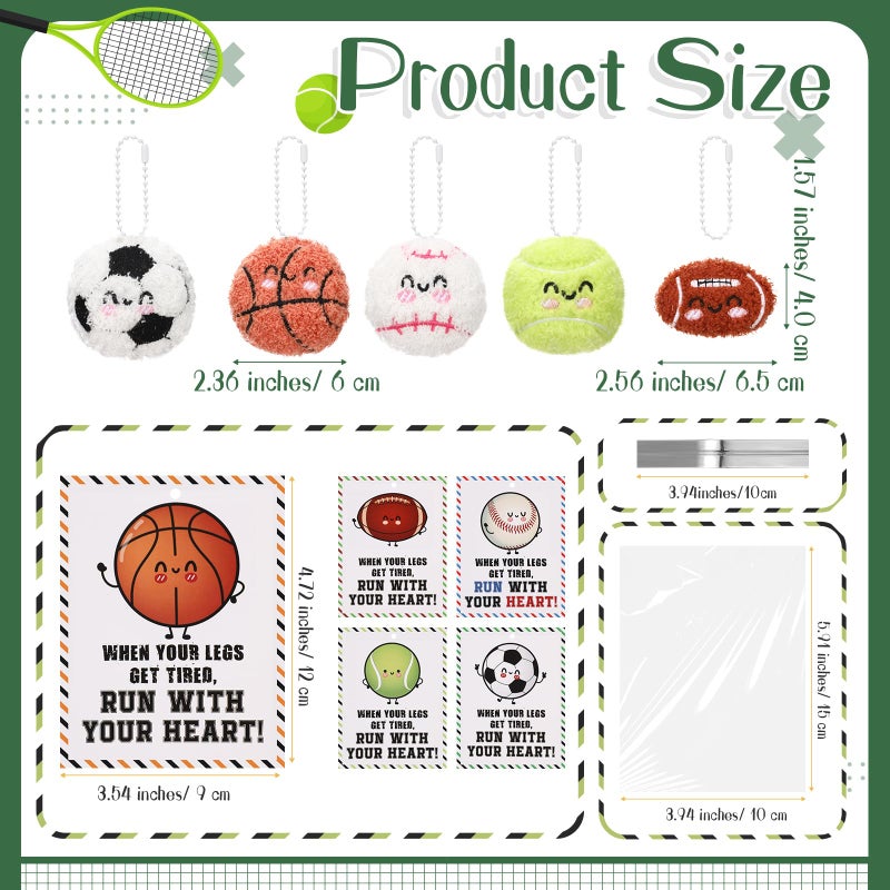 Jenaai 20 Pack Sports Ball Gift Tennis Football Soccer Keychain Bulk with Inspirational Cards Bulk Coworkers Gifts for Team Sport Theme Birthday Party Favors Coach Adults Players Lover - Image 2