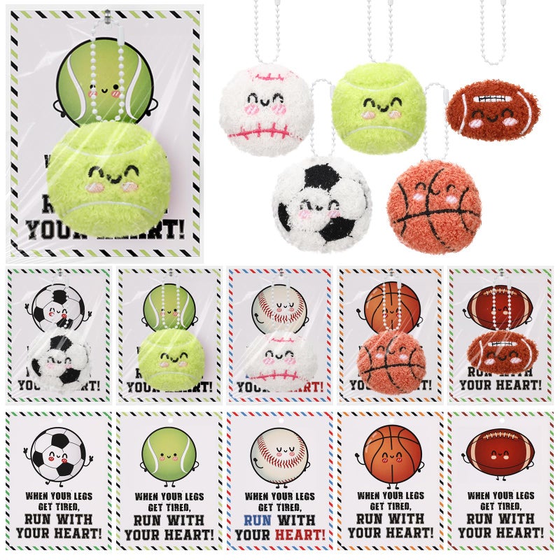 Jenaai 20 Pack Sports Ball Gift Tennis Football Soccer Keychain Bulk with Inspirational Cards Bulk Coworkers Gifts for Team Sport Theme Birthday Party Favors Coach Adults Players Lover - Image 1