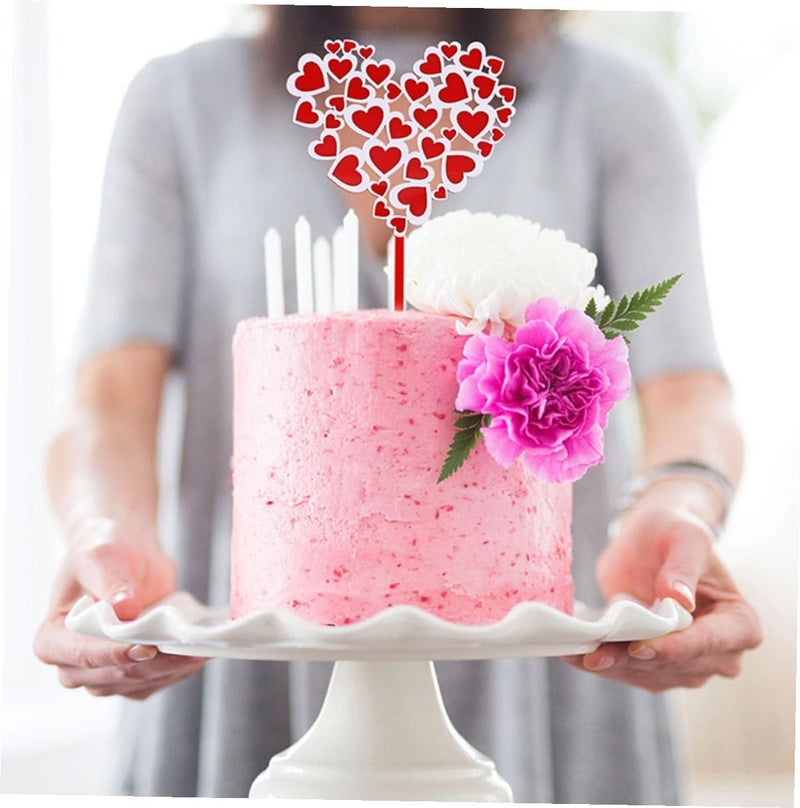 10pcs Red Heart Shape Cake Toppers Cake Inserts 3d Double-layer Heart and Love Design Non-edible Dessert Decoration for Valentine’s Day Birthday Party - Image 4