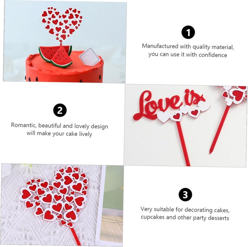 10pcs Red Heart Shape Cake Toppers Cake Inserts 3d Double-layer Heart and Love Design Non-edible Dessert Decoration for Valentine’s Day Birthday Party - Image 3