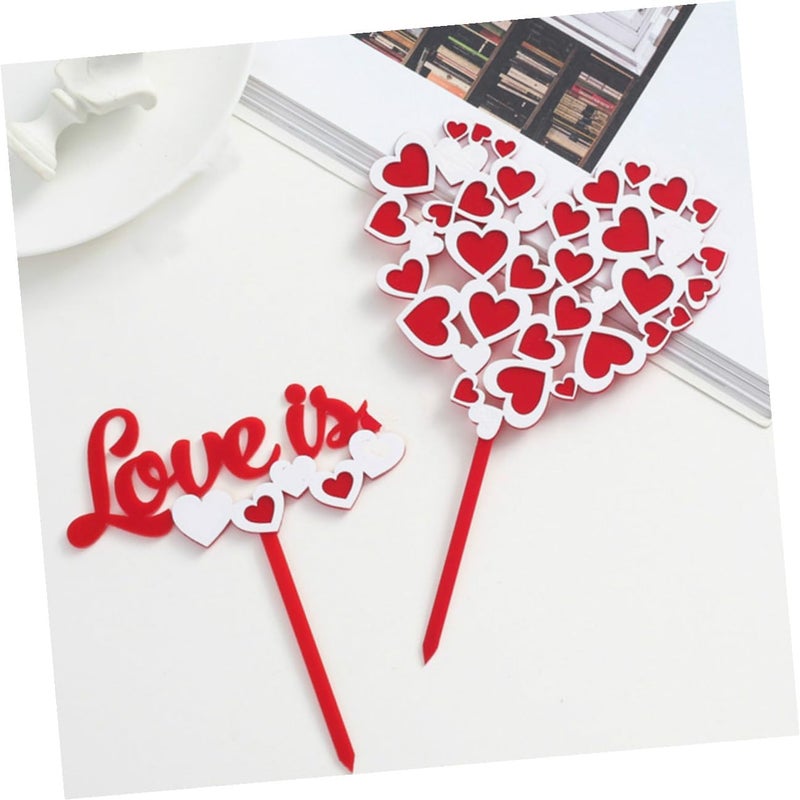 10pcs Red Heart Shape Cake Toppers Cake Inserts 3d Double-layer Heart and Love Design Non-edible Dessert Decoration for Valentine’s Day Birthday Party - Image 5