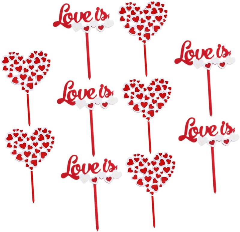 10pcs Red Heart Shape Cake Toppers Cake Inserts 3d Double-layer Heart and Love Design Non-edible Dessert Decoration for Valentine’s Day Birthday Party - Image 1