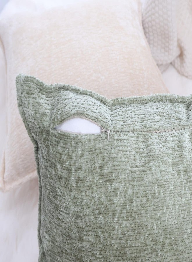 OYIMUA Olive Green Chenille Neutral Textured Throw Pillow Covers 18x18 Set of 2 Modern Decorative Pillowcases Soft Luxury Cushion Covers Accent Pillows for Couch Bed Living Room - Image 3