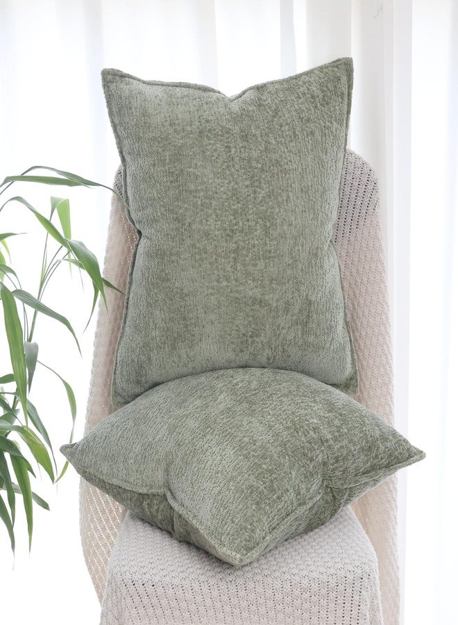 OYIMUA Olive Green Chenille Neutral Textured Throw Pillow Covers 18x18 Set of 2 Modern Decorative Pillowcases Soft Luxury Cushion Covers Accent Pillows for Couch Bed Living Room - Image 2