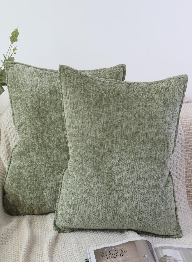 OYIMUA Olive Green Chenille Neutral Textured Throw Pillow Covers 18x18 Set of 2 Modern Decorative Pillowcases Soft Luxury Cushion Covers Accent Pillows for Couch Bed Living Room - Image 1