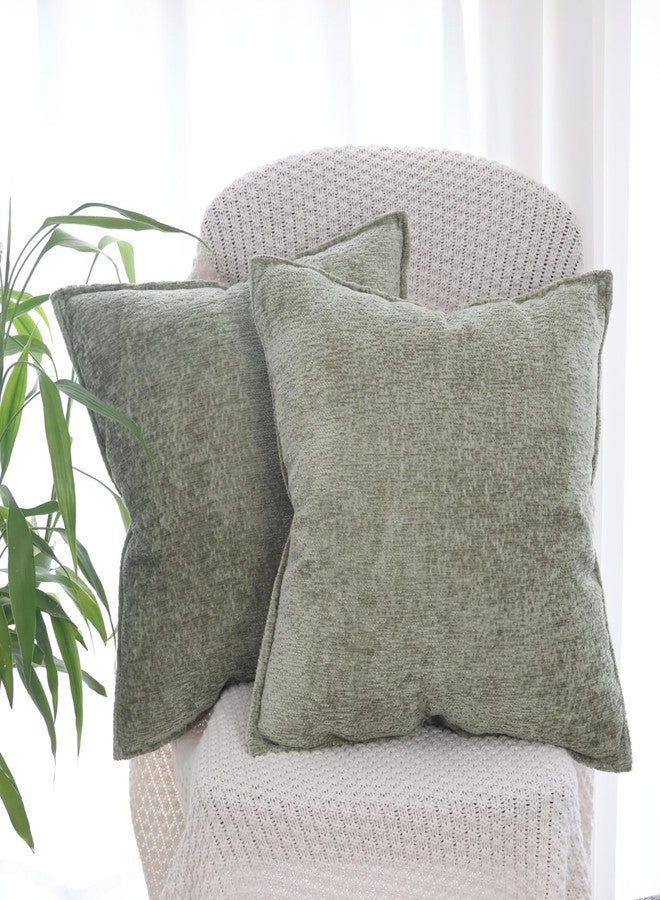 OYIMUA Olive Green Chenille Neutral Textured Throw Pillow Covers 18x18 Set of 2 Modern Decorative Pillowcases Soft Luxury Cushion Covers Accent Pillows for Couch Bed Living Room - Image 4