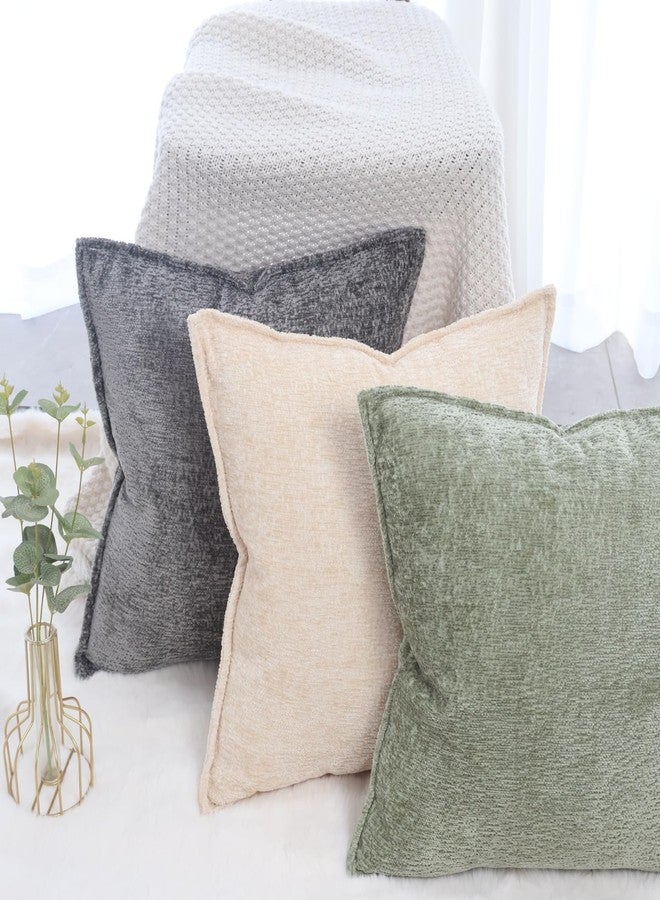 OYIMUA Olive Green Chenille Neutral Textured Throw Pillow Covers 18x18 Set of 2 Modern Decorative Pillowcases Soft Luxury Cushion Covers Accent Pillows for Couch Bed Living Room - Image 5