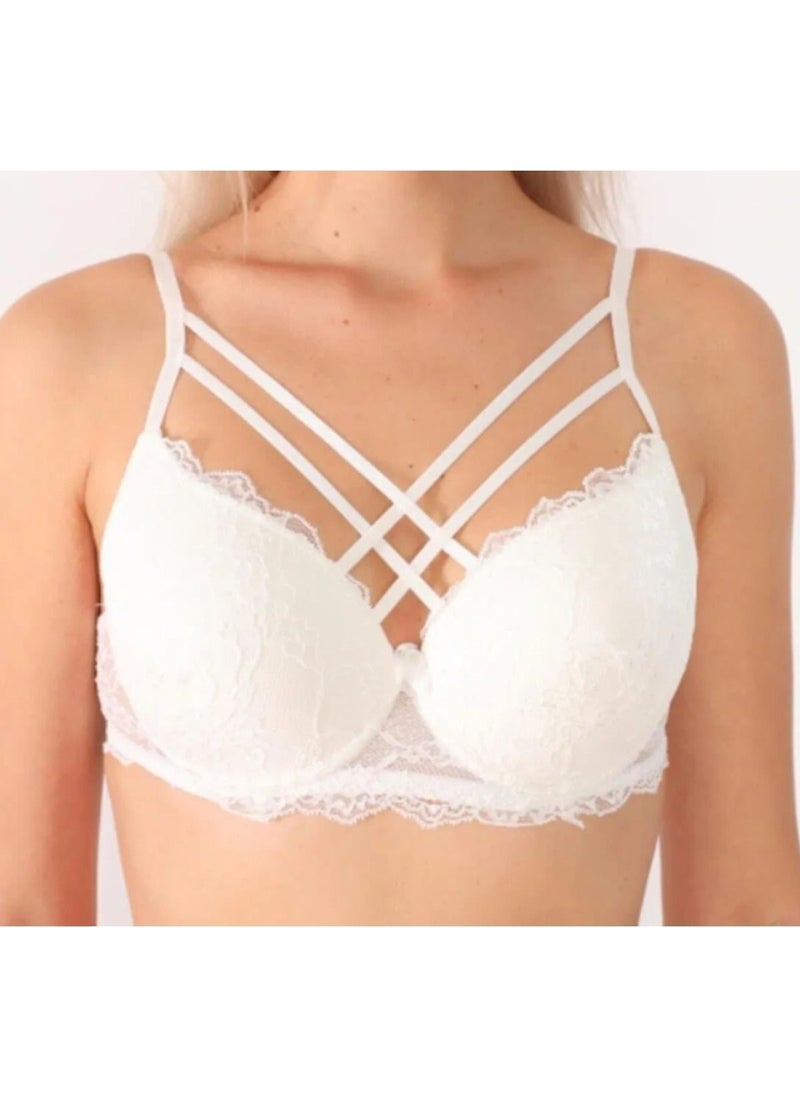 Nivene - Women's Padded Lace Underwire Cross Double String Bra - Image 1