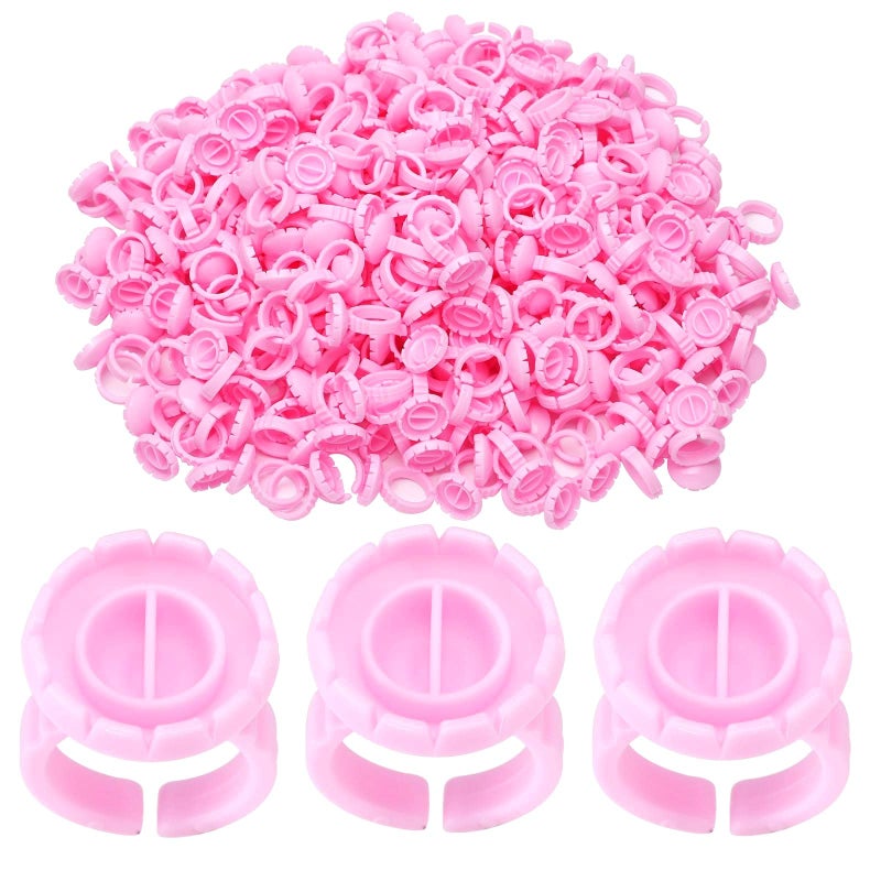 Miuffue 300 Pcs Glue Rings Smart Glue Holder for Eyelash Extensions Easy Fanning Glue Cups for Volume Lashes Pink