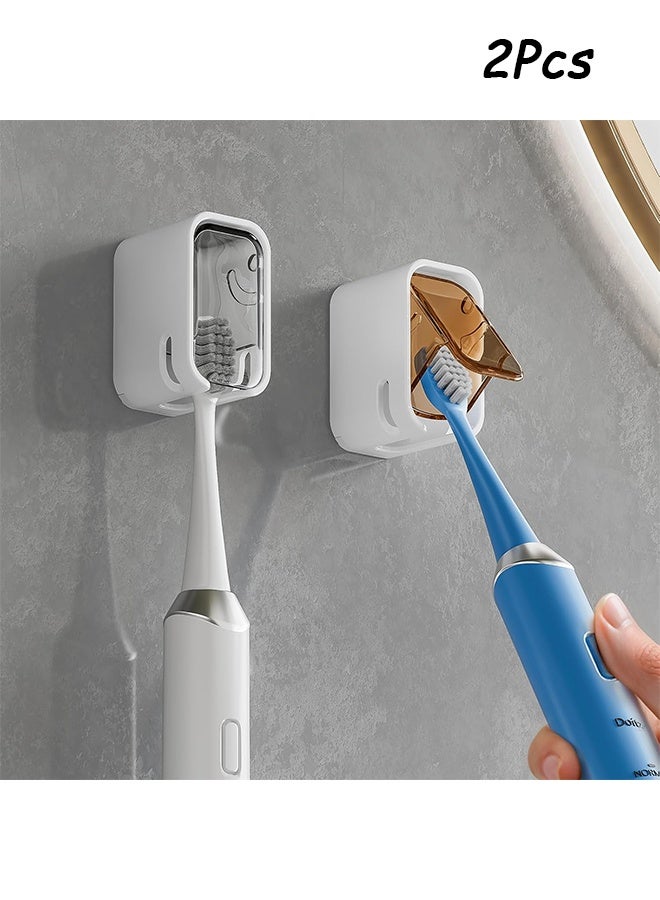 Toothbrush Holders for BathroomInnovation Single Slot Design. 2PCS Toothbrush Holder Wall Mounted with Cover for Shower, Single Toothbrush Dispenser Storage Organizer for Family & Travel - Image 1