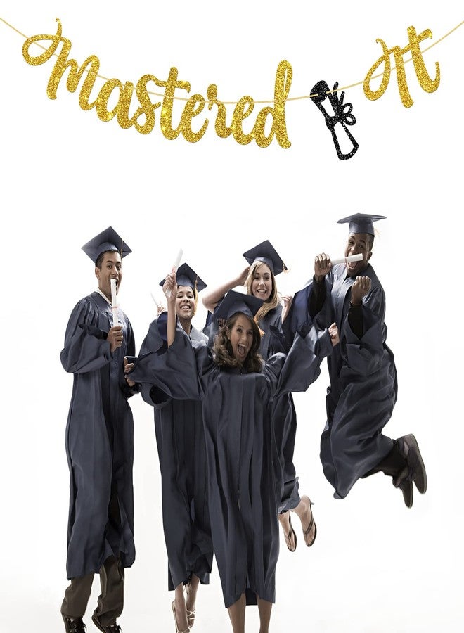 WeBenison Mastered It Banner College Graduated Party Banner Congrats Master High School Graduation Party Decorations Gold Glitter - Image 4
