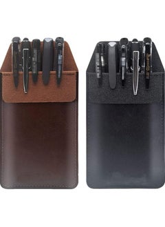 2pcs Leather Pen Pocket Protector for Shirts and Coats (Black & Brown)