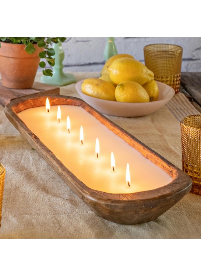 MAINEVENT Wooden Dough Bowl Candle 20 Inch, Farmhouse Dough Bowl Candle, Table Centerpiece Wooden Dough Bowl Soy Candle, Wooden Bowl Candle Boat Wooden Candle Bowl, Bread Bowl Candle, Farmhouse Candle  - Image 1