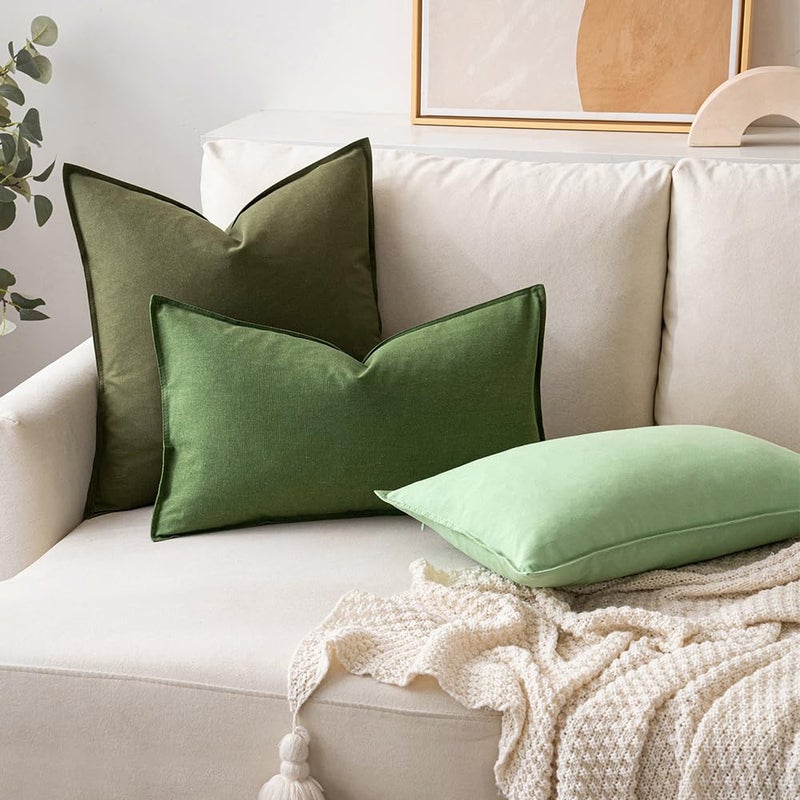 ميولي Miulee Pack of 2 Olive Green Pillow Coverings 24x24 بوصة الأريكة الزخرفية أغطية وسادة أغطية وسادة من الكتان الزنبرك - Image 4